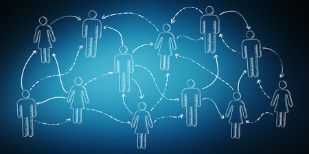 Hand drawn social network presentation on blue background