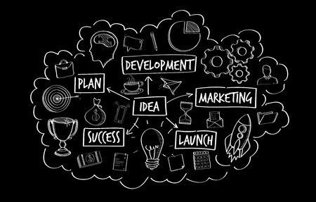 Hand drawn  project presentation on black backgroundの写真素材