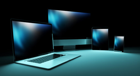 Modern digital silver tech device in dark background 3D rendering