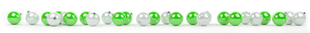 Green and white christmas baubles lined up on white background 3D rendering