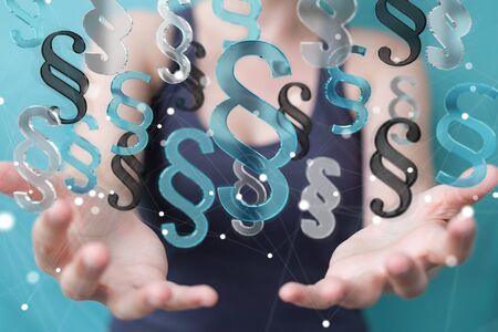 Businesswoman on blurred background law paragraph symbol 3D renderingの写真素材