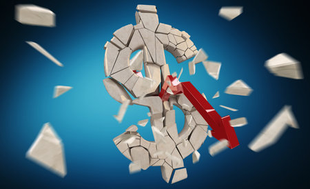 Exploding dollar currency isolated on blue background 3D rendering