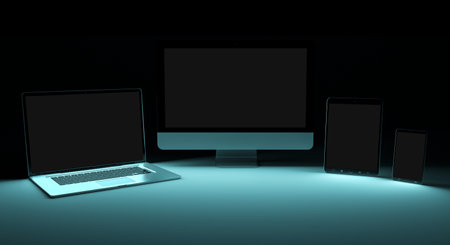 Modern digital silver tech device in dark background 3D rendering
