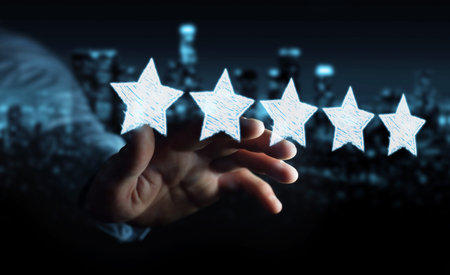 Businessman on blurred background rating with hand drawn stars
