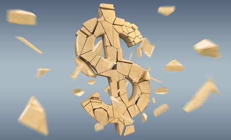 Exploding dollar currency isolated on grey background 3D renderingの写真素材