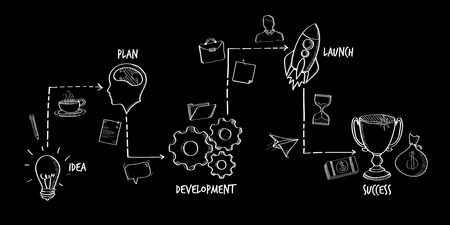 Hand drawn  project presentation on black backgroundの写真素材