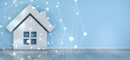 Big smarthome icon in modern interior with digital connection 3D renderingの写真素材