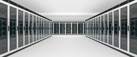 Bright server room data center storage interior 3D renderingの写真素材