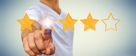 Businessman on blurred background rating with hand drawn stars