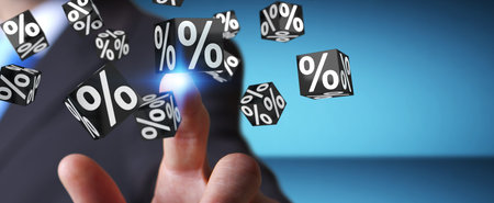 Businessman on blurred background enjoying black Friday sales 3D renderingの写真素材