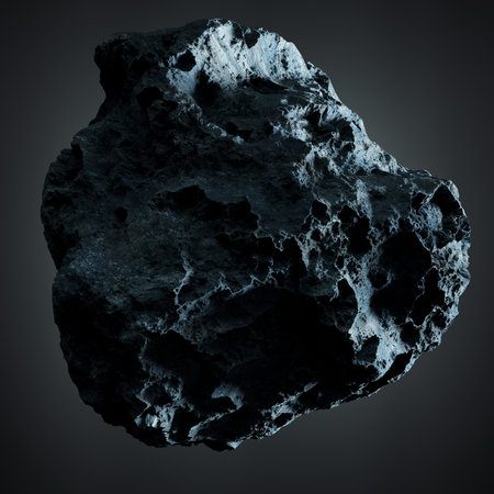 Dark rock asteroid isolated on grey background 3D rendering