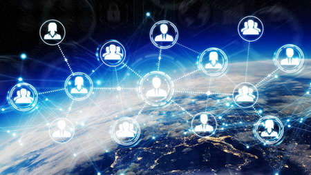 People connected to each other with social network over the globe 3D renderingの写真素材