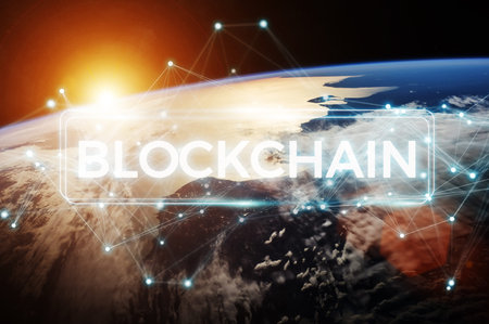 Blockchain and connections over the globe 3D