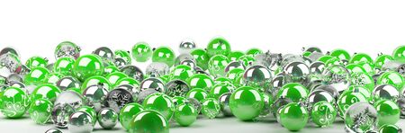 Green and white christmas baubles isolated on white  background 3D renderingの写真素材