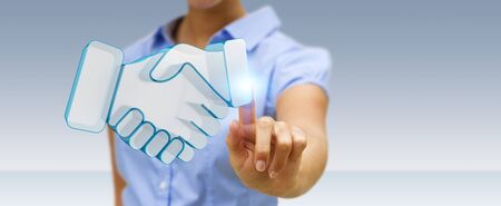 Businesswoman on blurred background concluding a partnership 3D renderingの写真素材