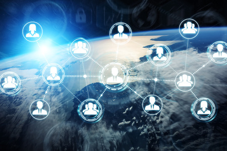 People connected to each other with social network over the globe 3D renderingの写真素材