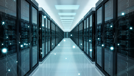 Server room center exchanging cyber datas and connections 3D renderingの写真素材