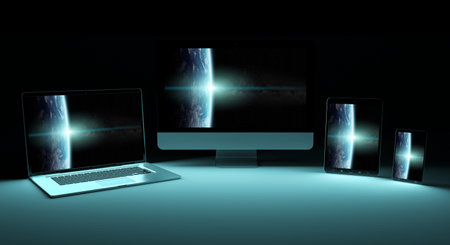 Modern digital silver tech device in dark background 3D rendering