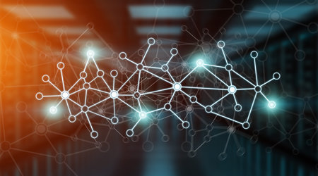 Connections system and global datas exchanges on server background 3D rendering