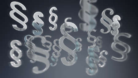 Digital floating law paragraph symbol on blue background 3D renderingの写真素材