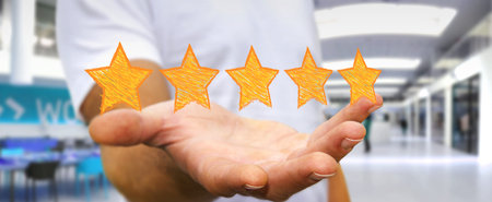 Businessman on blurred background rating with hand drawn stars