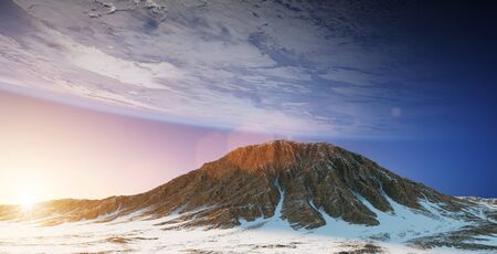 Exoplanets in space view from a mountain 3D renderingの写真素材