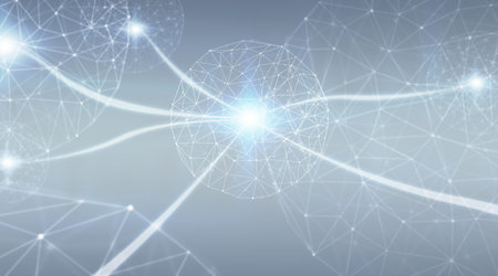 Connections system sphere and global datas exchanges on grey background 3D rendering