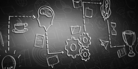 Manuscript project presentation sketch with depth of field focusの写真素材