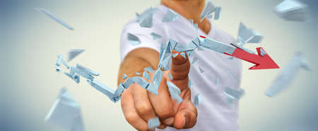 Businessman on blurred background with broken crisis arrow 3D renderingの写真素材