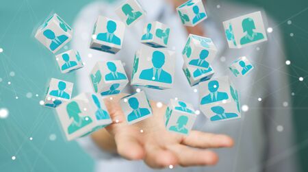 Businesswoman on blurred background choosing candidate for a job 3D renderingの写真素材