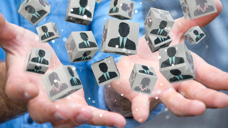 Businessman on blurred background choosing candidate for a job 3D rendering
