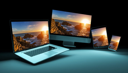 Modern digital silver tech device in dark background 3D rendering