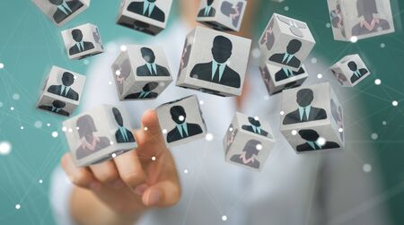 Businesswoman on blurred background choosing candidate for a job 3D renderingの写真素材