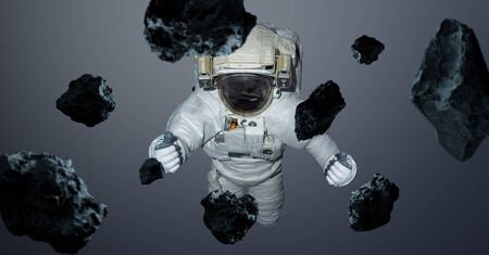 Astronaut floating isolated on grey background 3D renderingの写真素材