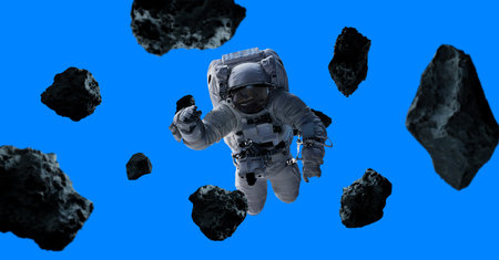 Astronaut floating isolated on blue background 3D rendering