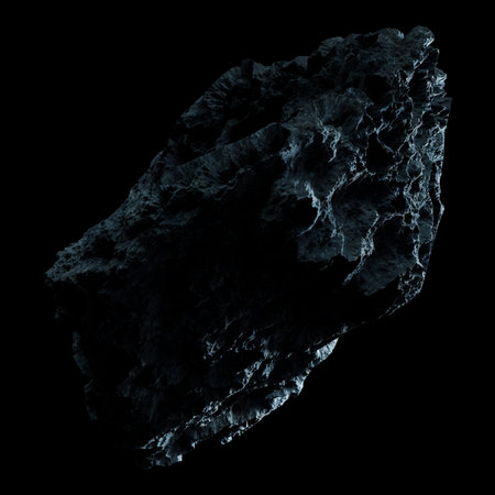 Dark rock asteroid isolated on black background 3D rendering