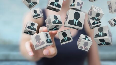 Businesswoman on blurred background choosing candidate for a job 3D renderingの写真素材