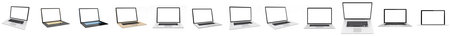 Modern digital silver laptop collection on white background 3D rendering