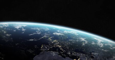 View of blue planet Earth in space with her atmosphere Europe continent 3D rendering elements of this image furnished by NASAの写真素材