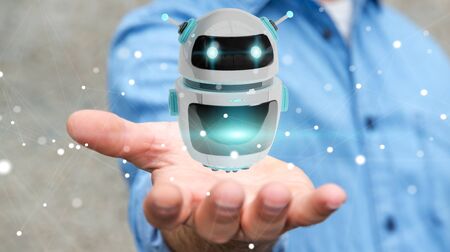 Businessman on blurred background using digital chatbot robot application 3D renderingの写真素材