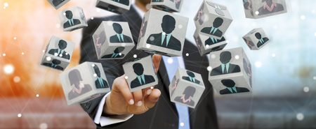 Businessman on blurred background choosing candidate for a job 3D renderingの写真素材