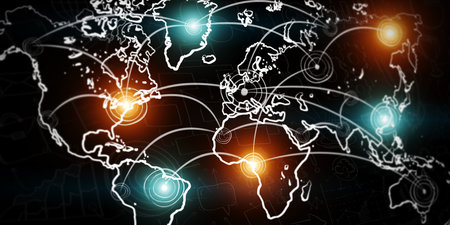 Hand drawn world map with connections sketch with depth of field focus