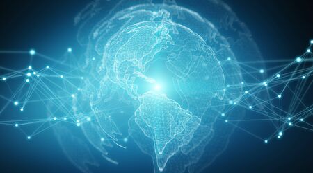 Connections system sphere global world view on blue background 3D renderingの写真素材