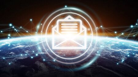Emails exchanges and connections over the globe 3D rendering elementsの写真素材