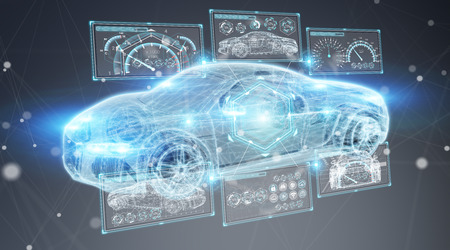 Modern digital smart car interface isolated opn grey background 3D renderingの写真素材