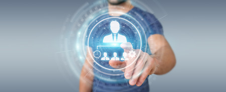 Businessman on blurred background using business leadership chart 3D renderingの写真素材