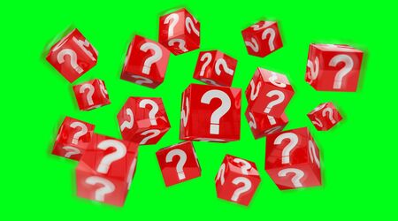 Cubes with 3D rendering question marks on green backgroundの写真素材