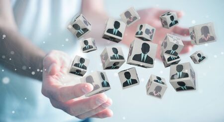 Businessman on blurred background choosing candidate for a job 3D renderingの写真素材