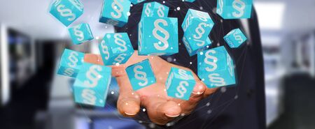 Businessman on blurred background using 3D rendering law cubesの写真素材