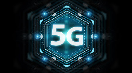 5G network interface isolated on black background 3D renderingの写真素材